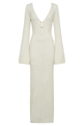 Kayleigh Crochet Fishtail Flare Sleeve Maxi Dress - White